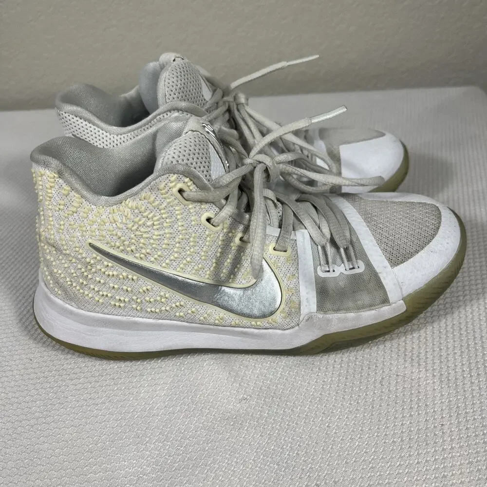 Youth 2017 Nike Zoom Kyrie 2 White Chrome Lace-up Basketball Shoes, Size Youth 4